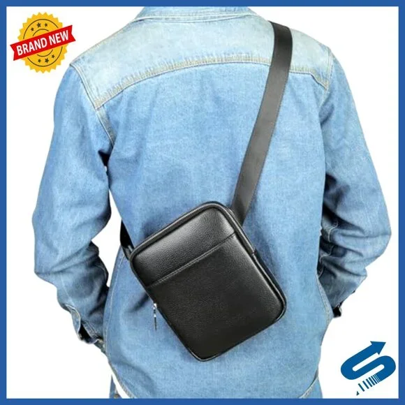 Genuine Leather Small Messenger Bag with Multiple Zipper Pockets